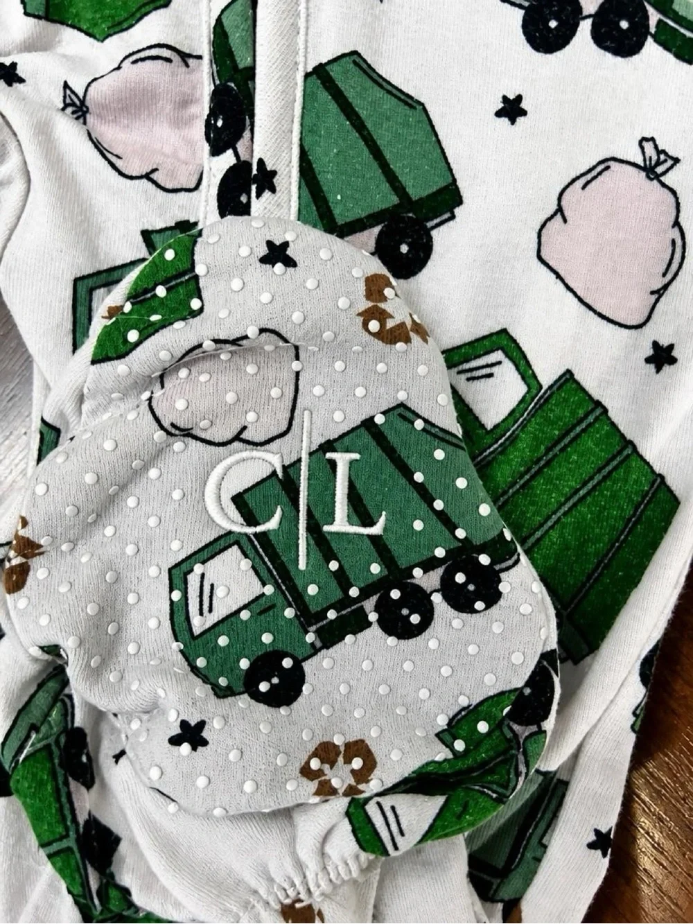 Caden Lane Baby 6-12M Bamboo Garbage Truck Recycling Footed Zipper Pajamas